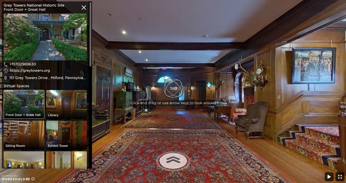 great hall virtual tour along with other Grey Towers' rooms and ground areas