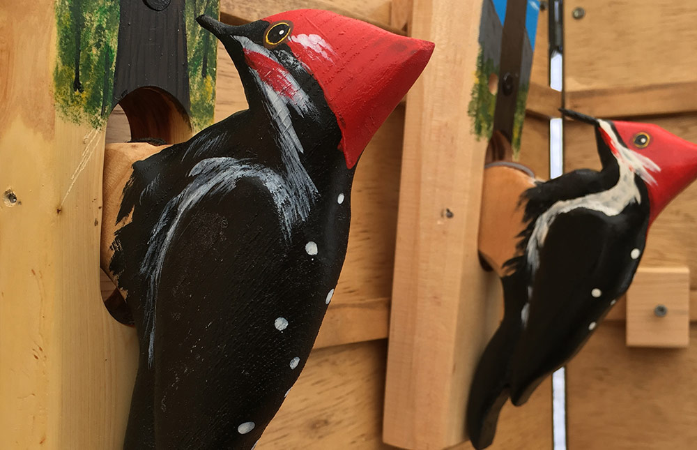 wood carved and painted woodpecker